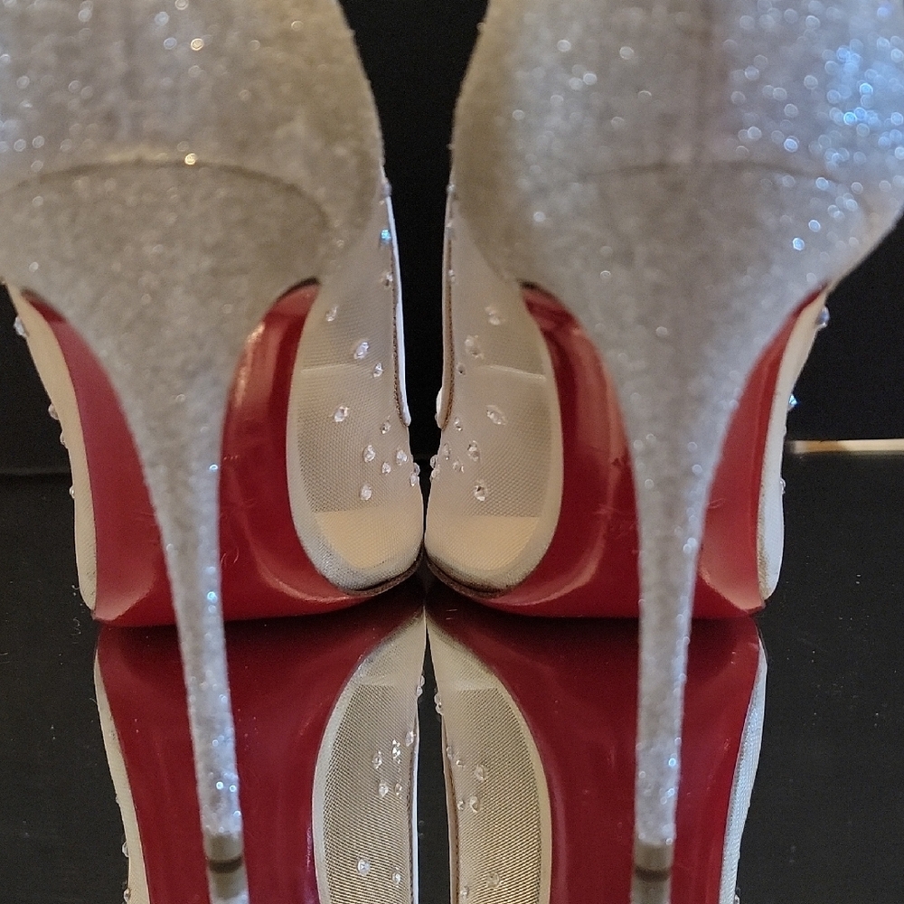 Christian Louboutin Follies Crystal Embellished Silver Pumps 100 Heel Sz38.5 - Picture 8 of 16